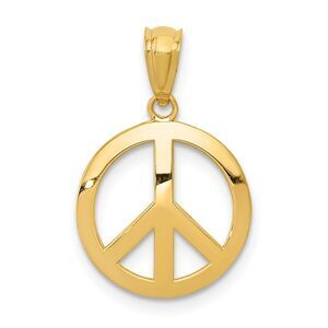 14k Yellow Gold 13mm Polished Convex Peace Symbol Pendant